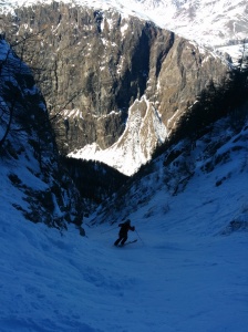 Not a brilliant picture, but the couloir was cold with hard snow and rocks and ice either side. No slipping allowed!